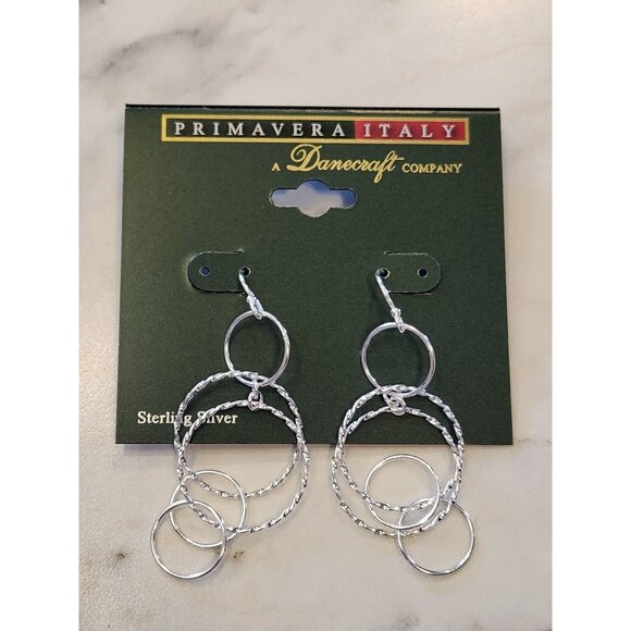 Primavera Italy Sterling Silver Multi Hoop Dangle Earrings By Danecraft - Picture 1 of 5